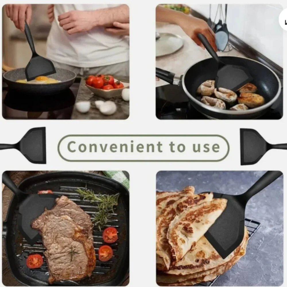 2pc Silicone Spatula Turner Heat Resistant Non Stick Pancake Spatula Wide & Thin